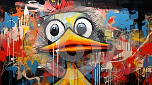 Vibrant Street Art: Angry Duck In Multicolored Graffiti Style