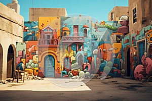 Vibrant street art portraying Arabic language