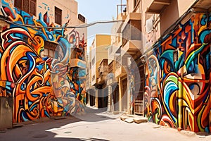 Vibrant street art portraying Arabic language