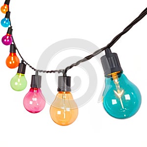 Vibrant string lights isolated on white background
