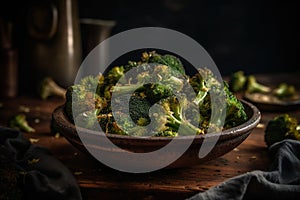 Vibrant Studio Delight Brightly Lit Bowl of Roasted Broccoli, a Healthful Delicacy