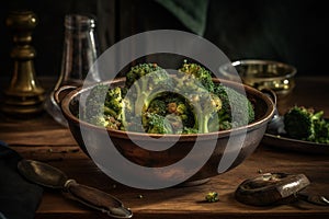 Vibrant Studio Delight Brightly Lit Bowl of Roasted Broccoli, a Healthful Delicacy