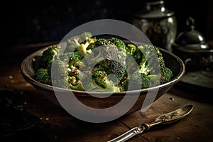 Vibrant Studio Delight Brightly Lit Bowl of Roasted Broccoli, a Healthful Delicacy