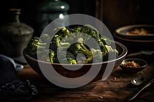 Vibrant Studio Delight Brightly Lit Bowl of Roasted Broccoli, a Healthful Delicacy