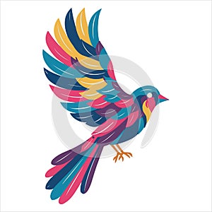 A vibrant, stylized illustration of a bird in flight.