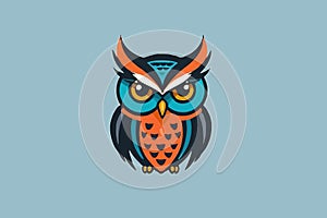 Vibrant Stylized Owl Vector Illustration on Blue Background