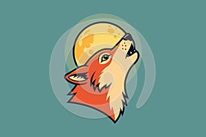 Stylized Wolf Howling at the Moon - Vector Illustration