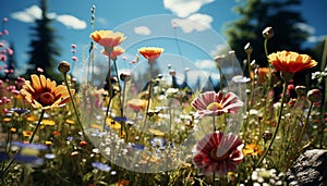 Vibrant summer meadow: a colorful tapestry of wildflowers in bloom generated by AI