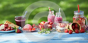 Vibrant summer strawberry desserts picnic table