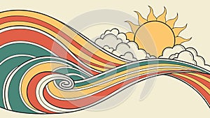 Vibrant Sun with Wavy Rays and Abstract Clouds, vector design Generative AI