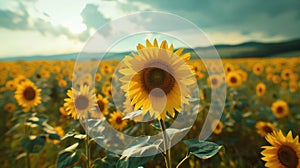 Vibrant Sunflower in Expansive Yellow Field