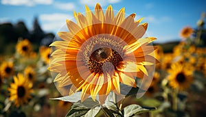 Vibrant sunflower in meadow, nature beauty under summer sun generated by AI