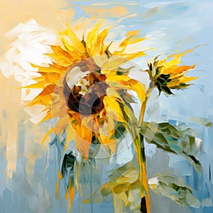 Vibrant Sunflower Painting In Sunny Impressionism Style