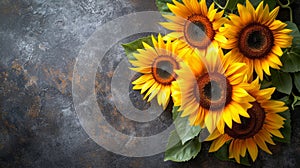 Vibrant Sunflowers on Granite Surface: Nature and Luxury Juxtaposition AI Generated