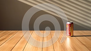 Vibrant Sunray Minimalism: Wooden Table With Energy Drink