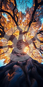 Vibrant Sunrise: Stunning Stock Photo Of An Old Oak Tree In Brandon Woelfel Style