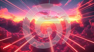 Vibrant Sunset Cloudscape: Abstract 3D Illustration