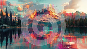 Vibrant Sunset Landscape with Colorful Mountain Reflection