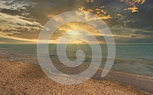 Vibrant sunset at Mamaia beach from Constanta, Romania