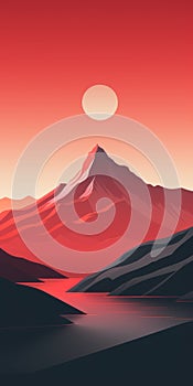 Vibrant Sunset Mountain Landscape Illustration With Detailed Character Design