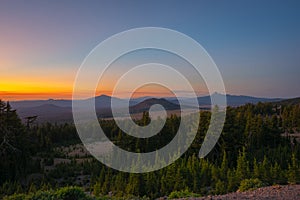 Vibrant sunset over Crater Lake National Park in Oregon