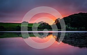 Vibrant sunset over lake