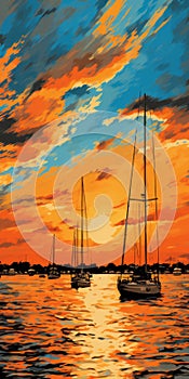Vibrant Sunset Painting Of Beneteau 36.7 In Annapolis Harbor photo