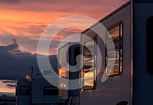 Vibrant Sunset Reflecting in RV Windows