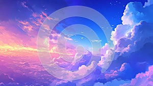 Vibrant sunset sky with colorful clouds creating a dreamy and peaceful scene photo