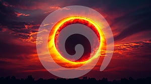 Vibrant Sunset Sky with a Partial Solar Eclipse Taking Place