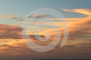 Vibrant sunset sky with scattered clouds photo