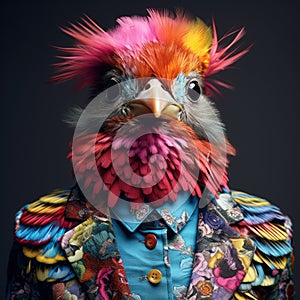 Vibrant And Surreal Finch In A Colorful Suit Jacket - Artistic Photography