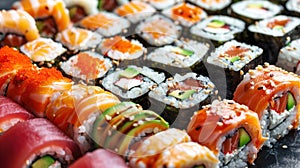 The vibrant sushi rolls assortment.AI generated image