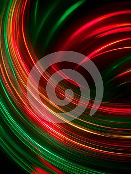 A Vibrant Swirl of Red and Green Light Creating a Dynamic Visual Experience in an Abstract Display of Motion and Color