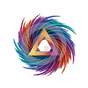 A vibrant, swirling design features a central Penrose triangle, an impossible photo