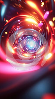 A vibrant, swirling tunnel of light, suggesting motion and depth