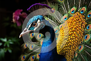 The vibrant tail feathers and graceful displays of a male peacock mesmerize photo