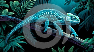 Teal Chameleon in Lush Foliage A vibrant teal chameleon symbolizing adaptation camouflage patience transformation and photo