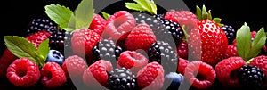 Vibrant and tempting mixed berry medley background banner bursting with delicious freshness