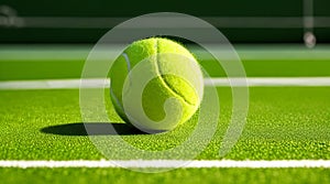 Vibrant Tennis Ball Close-Up on Court Near Net.