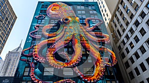 Vibrant Tentacled Marvel in Concrete Jungle./n