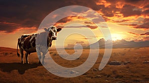 Vibrant Terragen Rendering: Majestic Cow Grazing In The Desert