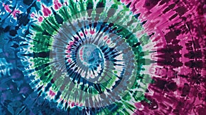 Vibrant tie-dye fabric with swirls in blue, green, and magenta hues, perfect for creative projects, Ai Generated