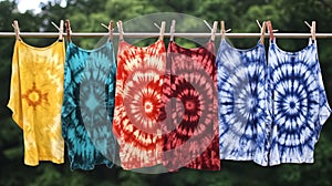 Colorful Tie-Dye T-Shirts Hanging Outdoors