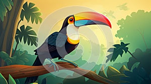 Vibrant Toucan Jungle Art: Animated Cartoon In Naturalistic Landscape
