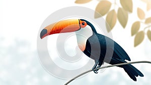 Colorful toucan perched on a branch with a large orange beak. Generative AI Illustration. photo