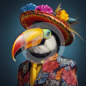 Vibrant Toucan In Surreal Fashion: A Tropical Baroque Object Portraiture
