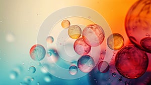 Vibrant, translucent bubbles floating against a gradient background of cool and warm tones, creating an aesthetically pleasing and photo