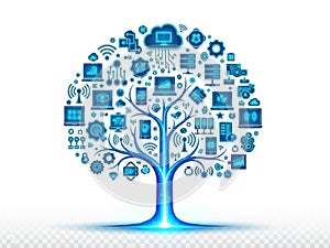 Digital technology tree of icons isolated on white background