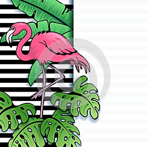 Vibrant tropical banner with flamingo
